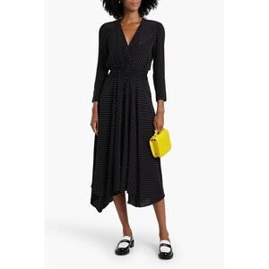 NWT Maje Wrap-Effect Polka-Dot Crepe De Chine Midi Dress Size 6
